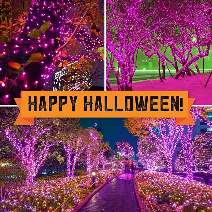 100LIGHTS Purple Extra-Bright with End Connectors Halloween Decorative Lights 5.98m UL Certified Mini String Light Set Waterproof for Halloween Home Garden Christmas Tree Party Patio Wedding