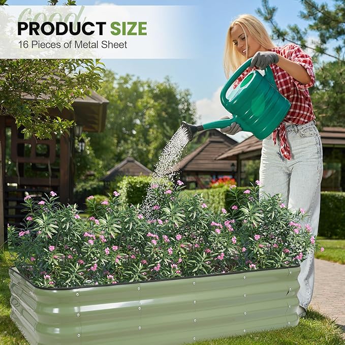 G GOOD GAIN Raised Garden Bed Kit | 2Pcs 4-in-1 Adjustable Galvanized Metal Planter Boxes for Outdoor Vegetables, Flowers Herb | Multiple Sizes (5x3x1ft, 4x4x1ft, 6x2x1ft, 7x1x1ft), Green