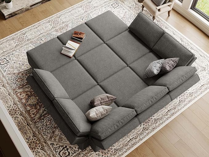 Belffin Modular Sectional Sleeper Sofa Couch with Storage Ottoman Convertible Sectional Couches for Living Room Terry Reversible Chaise. Light Grey Sofa