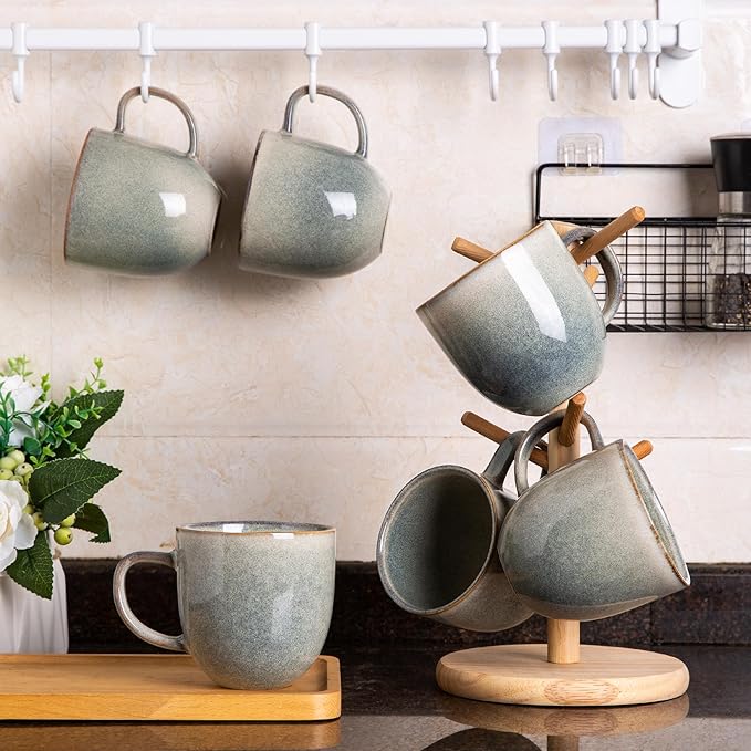 AmorArc 12oz Coffee Mugs, Ceramic Coffee Mugs set of 6 for Man, Woman, Dad, Mom, Modern Coffee Cups with handle for Latte/Cappuccino/Milk/Cocoa. Dishwasher&Microwave Safe, Reactive Glaze