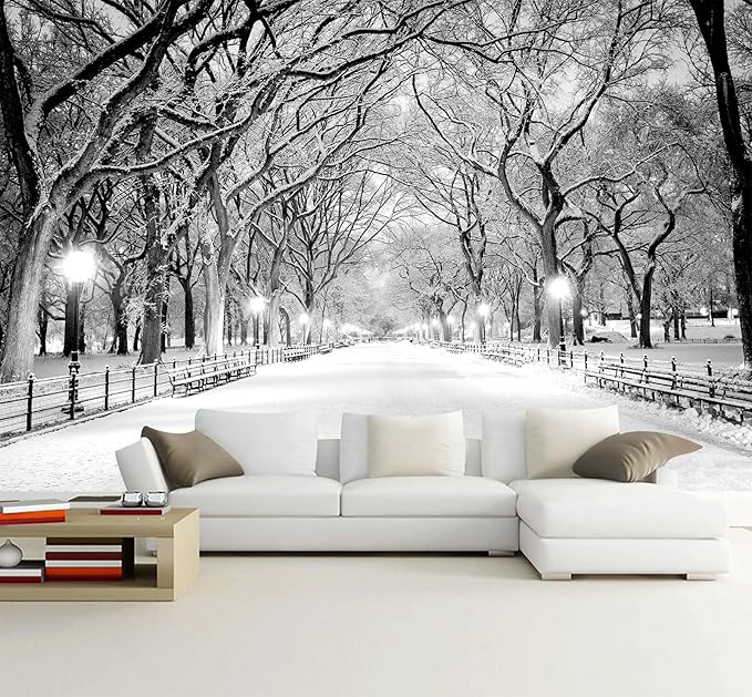 Beautiful 3D Snowy Forest Wallpaper Gray New York Park Landscape Wall Mural Living Room Bedroom (Not Peel and Stick)