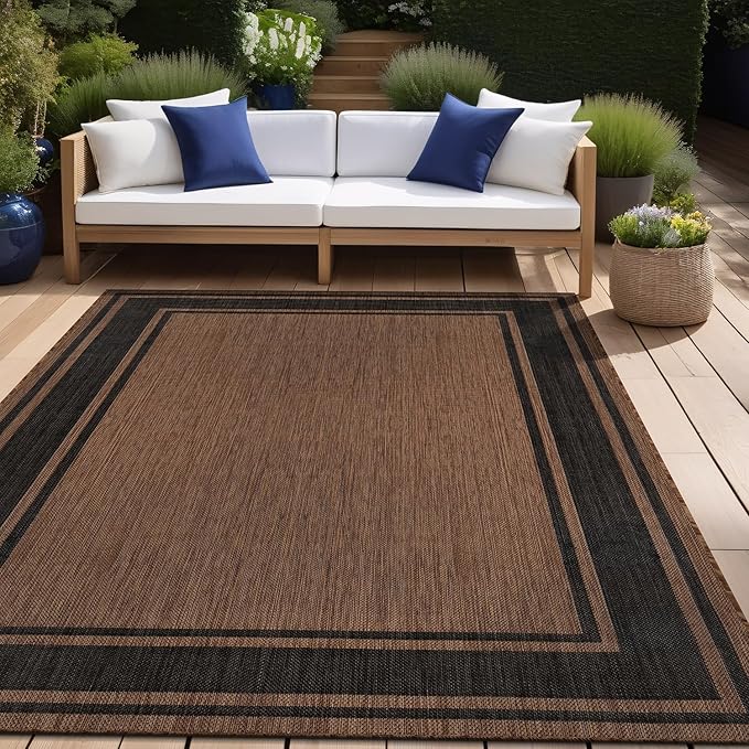 Beverly Rug Large Outdoor Rug 10x14 Modern Bordered Area Rugs for Indoor and Outdoor Patio Deck Porch Garden Waterproof Weather Sun Resistant Washable Outside Carpet (10 x 14 Gold)