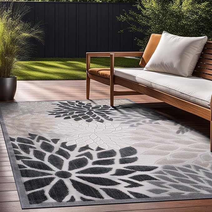 Beverly Rug Outdoor Rug 10x14 Large Modern Floral Tropical Area Rugs for Indoor and Outdoor Patio Easy to Clean Non Shedding Living Room Porch Garden Washable Outside Carpet (10 x 14 Beige)