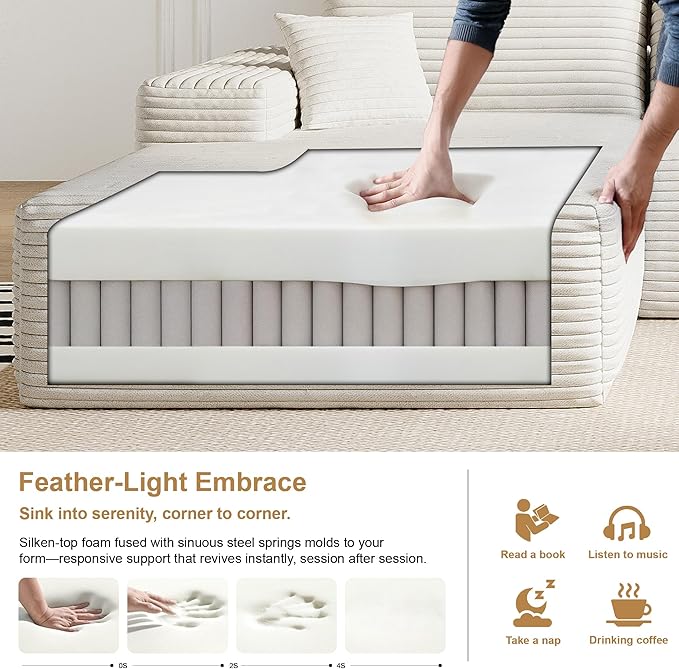 108" Sectional Couches for Living Room Modern Modular Sofa with L-Shape Couchs Upholstered Boneless Couch Deep Seat Sectional Couch with Chaise (White, Left Facing Chaise+2Seaters)