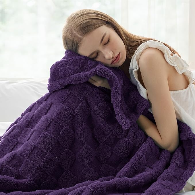 Bedsure GentleSoft Purple Throw Blanket for Couch - Checkered Fleece Blankets Gifts for Women Men Girls, Cute Soft Cozy Throw for Bedroom Home Decor Gifts, 50x60 Inches