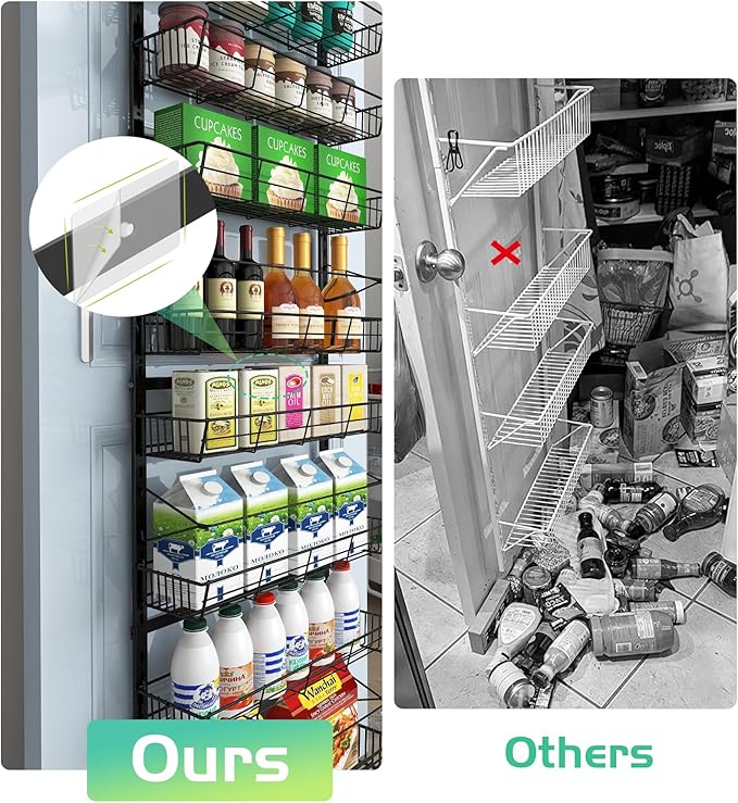 10-Tier Over The Door Pantry Organizer, Pantry Organization and Storage, Black Metal Hanging Adjustable Basket, Wall Spice Rack Seasoning Shelves, Home & Kitchen Essentials