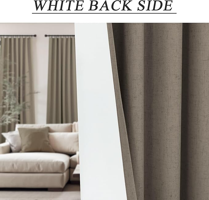Brown Blackout Curtains 90 Inch Length Thick Linen Patio Drapes for Insulated Sliding Glass Doors Cute Curtains for Nursery Bedroom Aesthetic Modern Farmhouse Decor Back Tab 2 Panels Set 7.5 ft Long