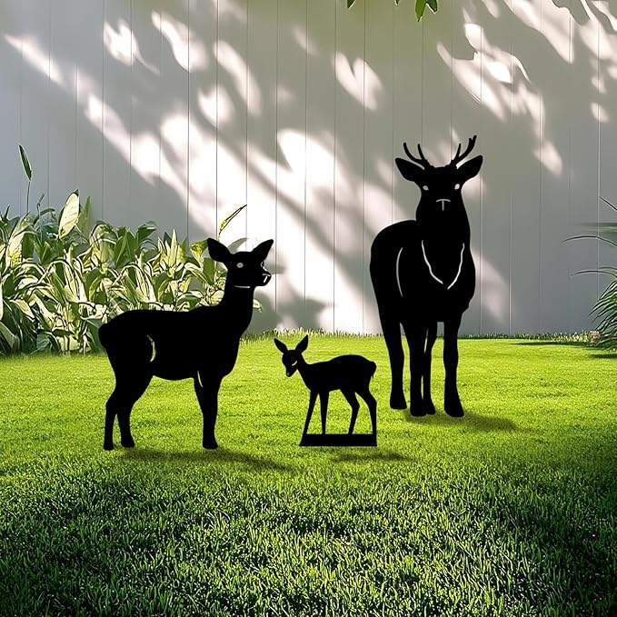 3 Pack Deer Metal Garden Decorative Stakes, Weather Proof Silhouette Statues for Yard, Patio,Outdoor Decor for Deer Lovers and Pet Owners