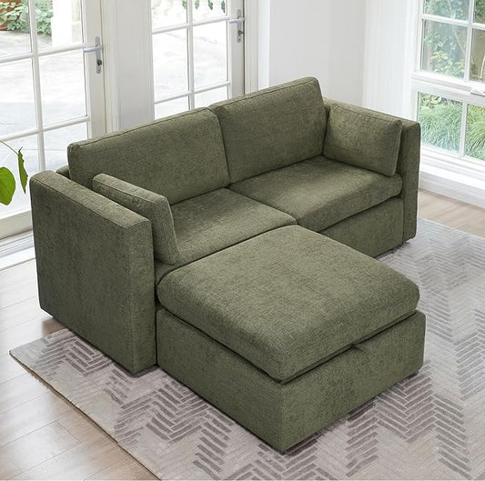 CHITA Modular Sectional Sofa, FSC Certified L Shaped Couch with Reversible Chaise, Modular Sectional Couch for Small Space, 78 Inch Width, 3 Seat Modular Sofa with Storage Ottoman, Moss Green
