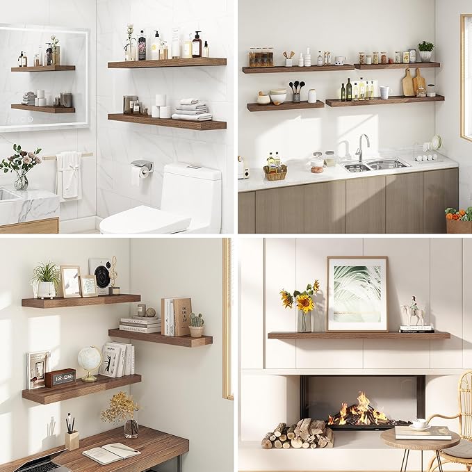 Dreamland 36 Inches Floating Shelves for Wall, 9.3" Deep Long Floating Shelves Set of 2, Large Display & Storage Shelf, Wall Shelf for Bathroom Bedroom Living Room Kitchen Office, Walnut