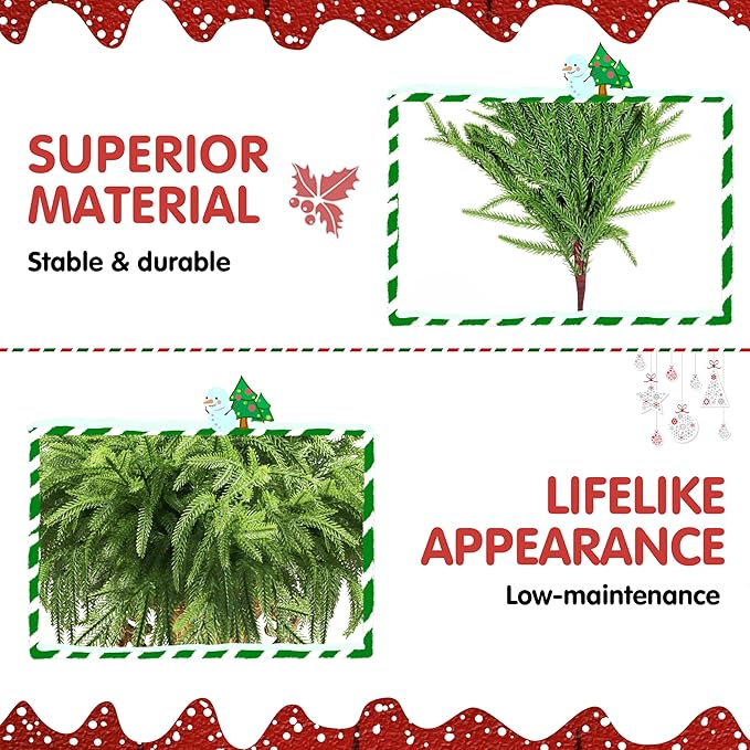 18Pcs Artificial Norfolk Pine Branches 18" Plastic Christmas Plants Decor Faux Greenery Stems Pine Picks Outdoor Faux Plants UV Resistant for Xmas Indoor, Front Porch Home Décor (18, 18inch)