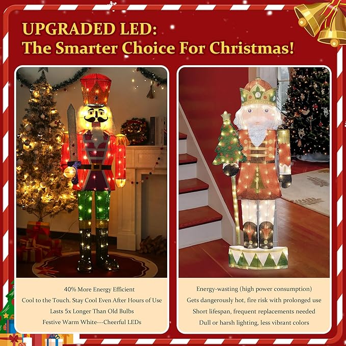 61Inch Nutcracker Christmas Decor Outdoor with LEDs 5 Feet Lighted Large Nutcracker Lighted Christmas Decorations Outdoor with Stakes & Zip Ties for Xmas Yard, Porch, Lawn