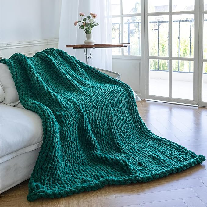 Chunky Knit Blanket - Luxury Soft Cozy 60 * 80 Throw Blanket,100% Woven Blanket Rope Knot Throw Blanket for Couch, Sofa, Home Decor, Gift - Machine Washable（Blackish Green）