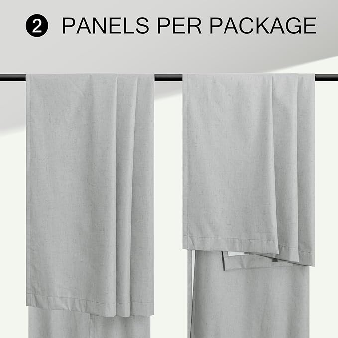 Elegant Light Grey 100% Black Out Curtains 96 Inch Length 2 Panel for Living Room Darkening White Back Tab Thermal Insulated Long Drape Complete Blackout Linen Textured Curtain for Bedroom Dove Gray
