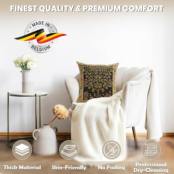 Charlotte Home Furnishings Throw Pillow Covers, Decorative Boho Pillow Covers for Couch, Living Room, Black Tree Square Cushion Cases 18x18 in, European Cotton Jacquard Woven for Cozy Bedroom Decor