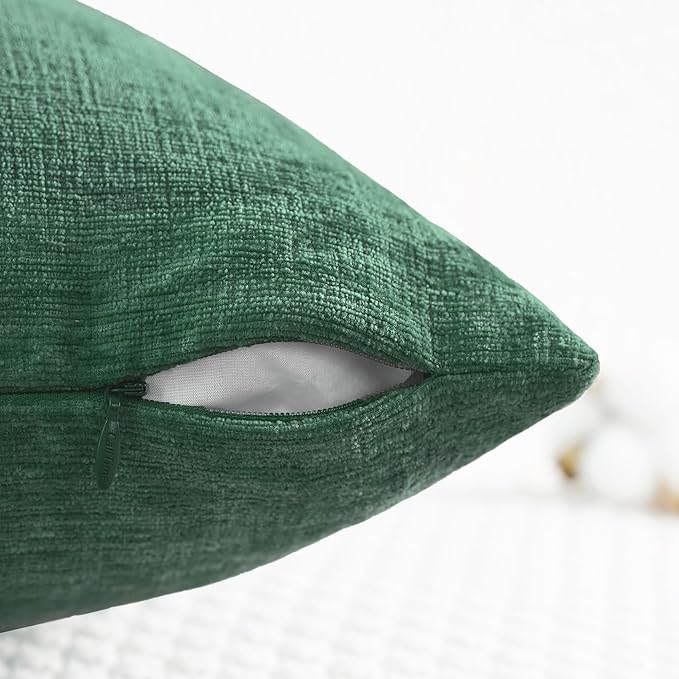 CaliTime Throw Pillow Covers Decorative 18 X 18 Inches Pack of 2 Cozy Chenille Cushion Cases for Couch Sofa Bed Living Room Home Dark Green