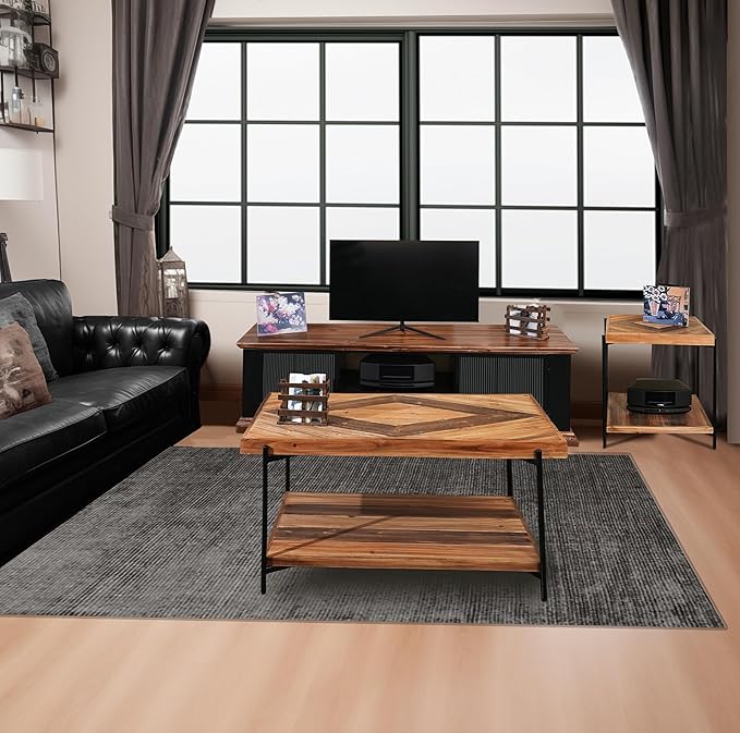 CONSDAN StoneCreek 4 Pieces Fir Living Room Table Set, Solid Fir Wood, Includes 65 inch TV Stand, Coffee Table& Two End Tables