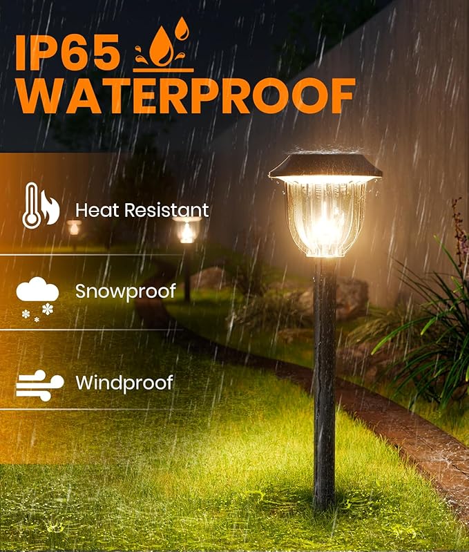 AOSEA Solar Outdoor Lights, IP 65 Waterproof Solar Powered Driveway Lights, Auto On/Off Path Landscape Lighting for Yard, Patio, Landscape, Pathway, Warm White(2 Pack)