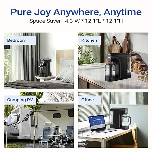 Ecoviva Countertop Reverse Osmosis System RO Water Filter, 5-Stage Filtration, Real-time TDS Monitor, 3:1 Pure to Drain, No Installation Portable Water Purifier-Black