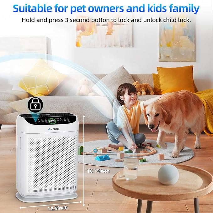 Air Purifiers for Home Large Room Up to 2500 Ft² With Double Air Intake,Washable Pre-Filters, AnEgoe Pet Air Purifier for Bedroom With Remote Control,HEPA Air Cleaner for Dust, Pets,White