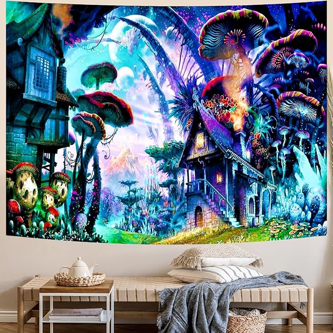 Delur Fantasy Forest Tapestry Enchanted Forest Mystical Magical Tree Tapestry Psychedelic Abstract Nature Landscape Wall Hanging Headboard for Bedroom Living Room Home Decor (51.2" x 59.1")