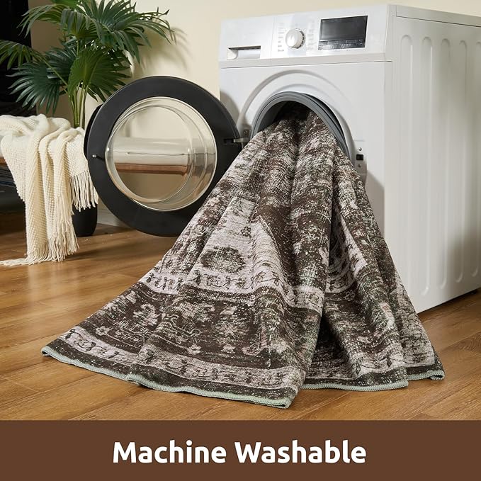 AMOAMI-3X5 Area Rug-Soft Washable Vintage Throw Accent Rugs for Living Room, Entryway, Bedroom, Kitchen, Bathroom, Laundry Room, Kitchen, Bathroom, Bedside, No Slip Brick/Brown