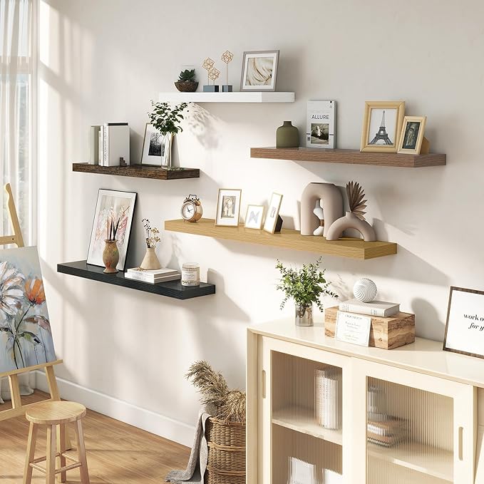 Dreamland 32 Inches Floating Shelves for Wall, 9.3" Deep Long Floating Shelves Set of 2, Large Display & Storage Shelf, Wall Shelf for Bathroom Bedroom Living Room Kitchen Office, Black