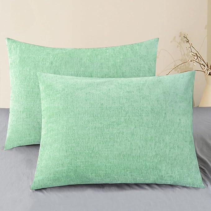 CaliTime Throw Pillow Covers Decorative 20 X 26 Inches Pack of 2 Cozy Chenille Standard Pillow Shams Cases for Couch Sofa Bed Living Room Home Grey Green