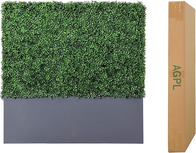 AGPL Upgraded Artificial Boxwood Hedge Wall with Gray Color Planter Room Divider and Privacy Wall Backdrops (48" H 48" W 12" D)