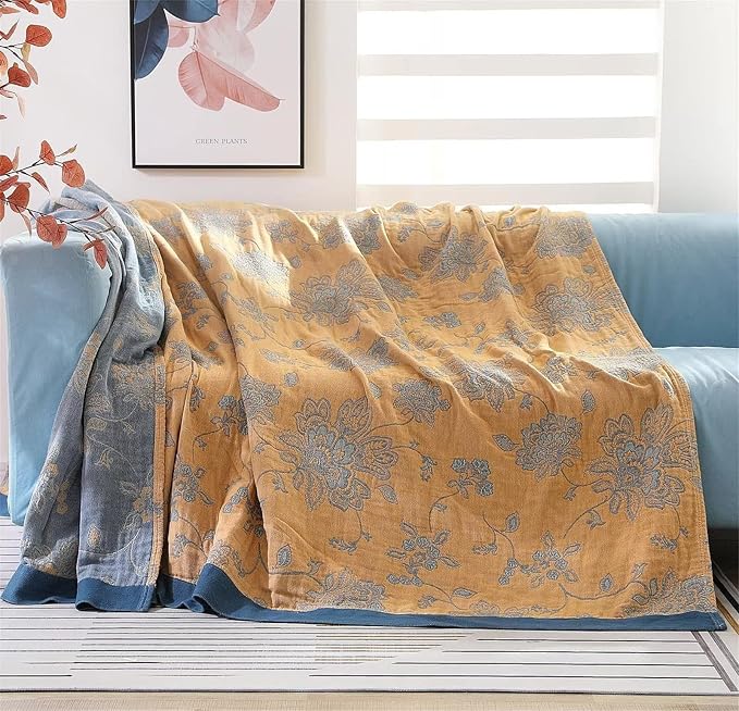 Boho Throw Blanket 100% Cotton Blankets, Super Soft Cozy Warm Blanket, Cotton Quilted Blankets, Versatile KnitWoven Blanket for Couch Sofa Bed Home Decor and Living Room, 78''Wx 90''L