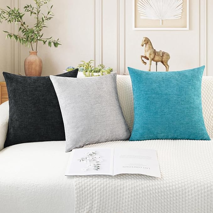 CaliTime Throw Pillow Covers Decorative 18 X 18 Inches Pack of 2 Cozy Chenille Cushion Cases for Couch Sofa Bed Living Room Home Lake Blue