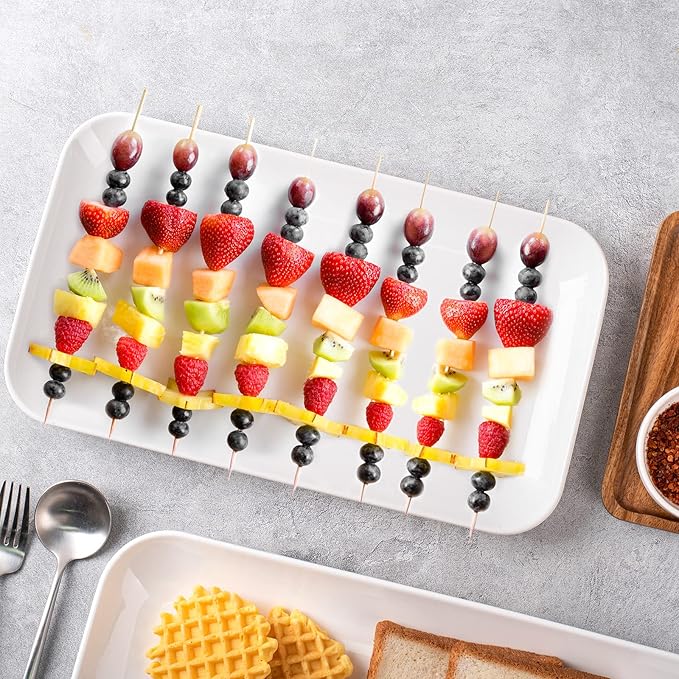 DELLING Large Serving Platter Set 12in White Rectangular Serving Plates/Salad Dish - Big Serving Trays for Parties Meat, Sushi, Dinner Plate Oven Safe Dinnerware Set of 3