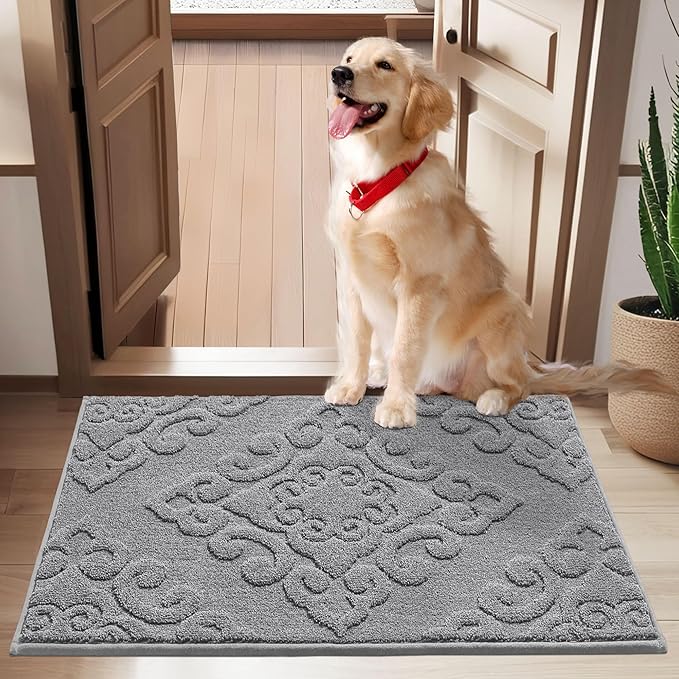 COSY HOMEER-Door-Mat-Non-Slip-Entryway-Rug 24”x36” Absorbent Welcome Mats Washable Dirt Trapper Door Mat Entrance Floor Mats for Front Back Doormats and Wet Shoes,Grey