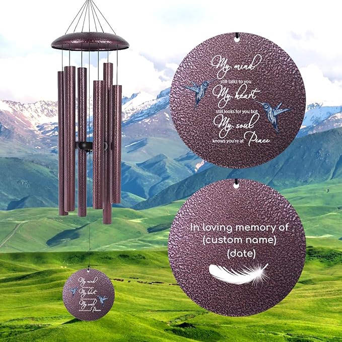 ASTARIN 36" Large Deep Tone Personalized Sympathy Wind Chimes, Memorial Wind Chime for Loss of Mother Father Loved One, Hummingbird Bereavement Gifts Decor Outdoor Patio Garden Graveyard
