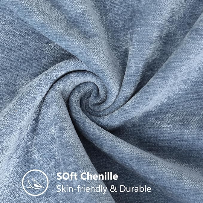 decorUhome Chenille Soft Throw Pillow Covers 16x16 Set of 2, Farmhouse Velvet Neutral Decorative Euro Pillow Covers with Stitched Edge for Couch Sofa Bed Home Decor, Blue