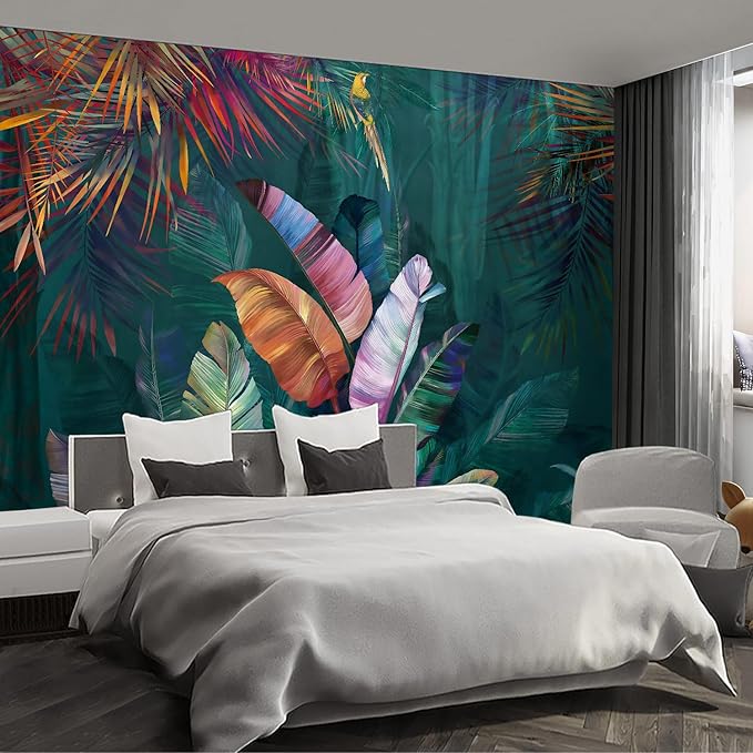 Colorful Banana Leaf Wall murals Peel and Stick Wallpaper for Bedroom Living Room - 96"x137"