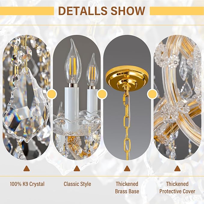 Crystal Chandelier for High Ceilings, Gold Chandelier, 15 Lights Modern Gold Crystal Chandeliers, Large Chandeliers for Staircase Foyer Entryway Living Room, 2 Layers