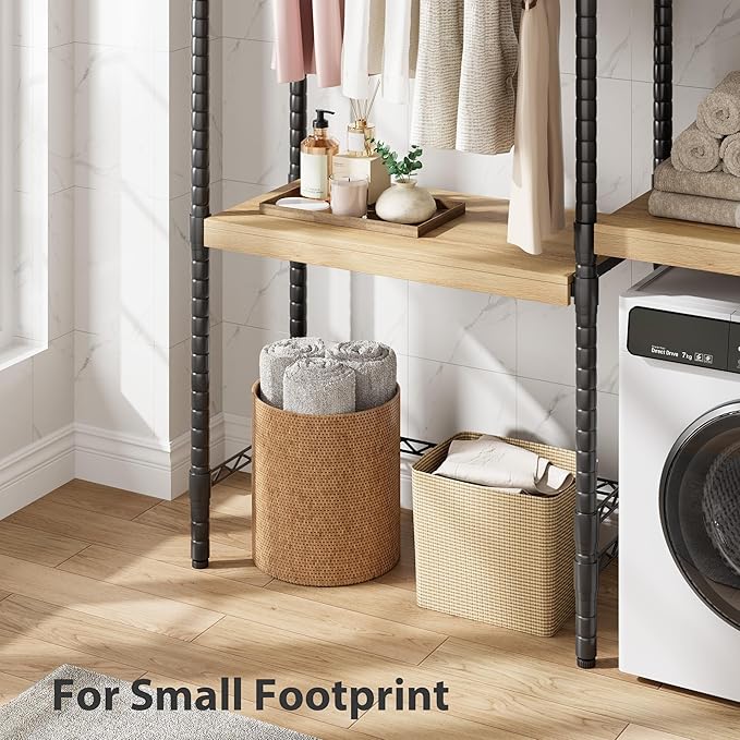 Double Row Over Washer and Dryer Storage Shelves, Laundry Room Organization and Storage, Heavy Duty Laundry Room Shelves, with Adjustable Height, 5-Tier