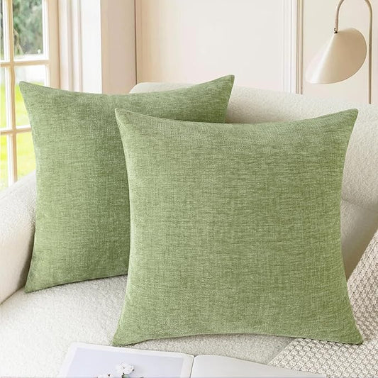 CaliTime Throw Pillow Covers Decorative 20 X 20 Inches Pack of 2 Cozy Chenille Cushion Cases for Couch Sofa Bed Living Room Home Sage Green