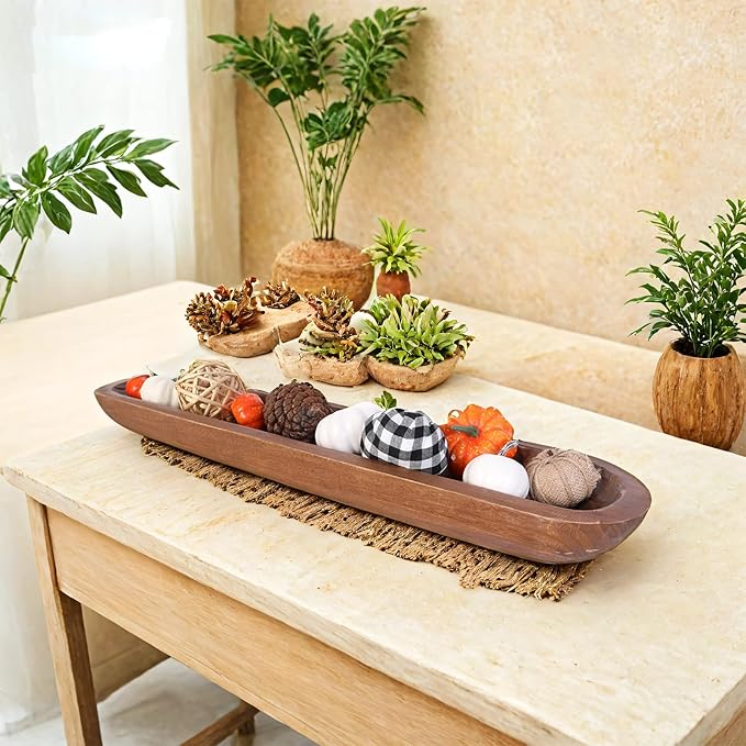 Athaliah Wooden Dough Bowl, Hand Carved Rustic Long Wood Dough Bowls for Decor, Vintage Decorative dough bowl for Table Centerpiece (30 Inch-Brown)