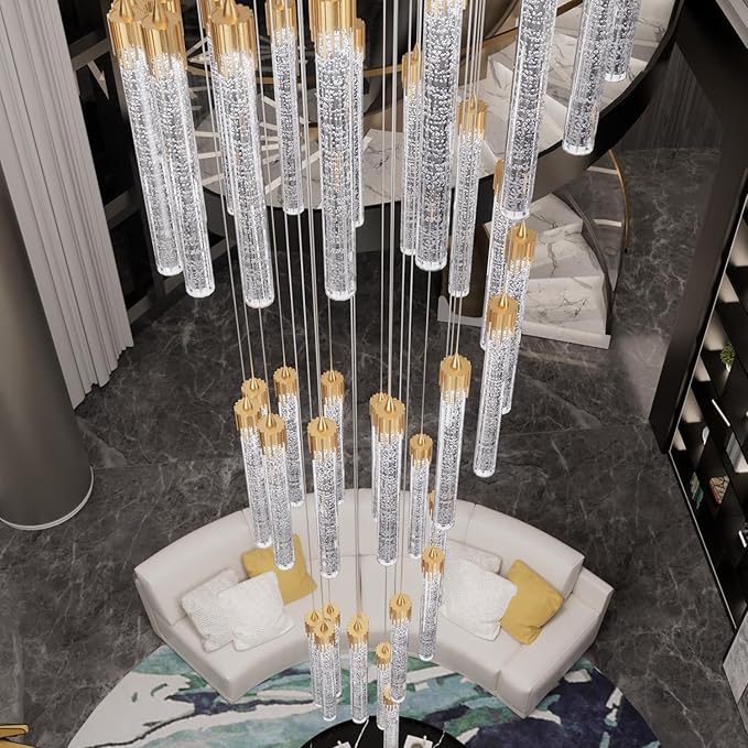 Chandeliers for Living Room 38-Lights Modern Crystal Light Extra Large Chandelier Light Fixture Entryway Foyer High Ceiling Chandeliers Lighting with Sloping Ceiling (Gold Chandelier)