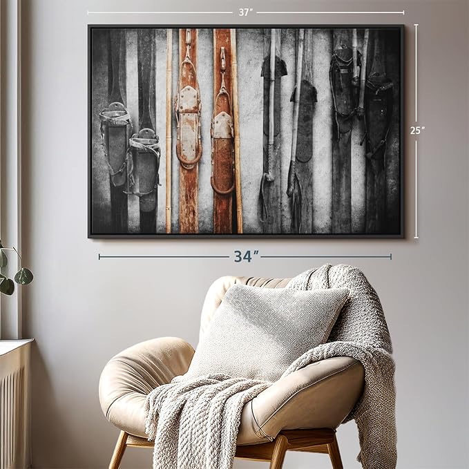 ElephantStock Ski Collection Wall Art - Horizontal Framed Canvas - 1-Piece Bathroom Wall Decor - Photography sports Canvas Print - Brown and Black Decor for Wall - 37" X 25"
