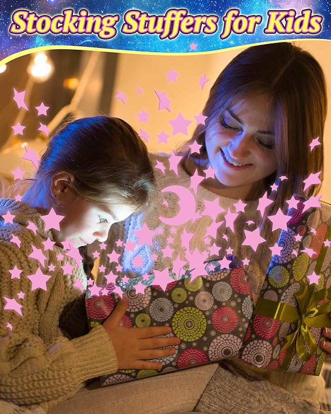 201 Pcs Glow in The Dark Stars Stickers for Ceiling, Toddler Stocking Stuffers Wall Room Decor Gifts, Luminous 3D Glowing Stars Easter Basket Stuffers for Kids Boys Girls