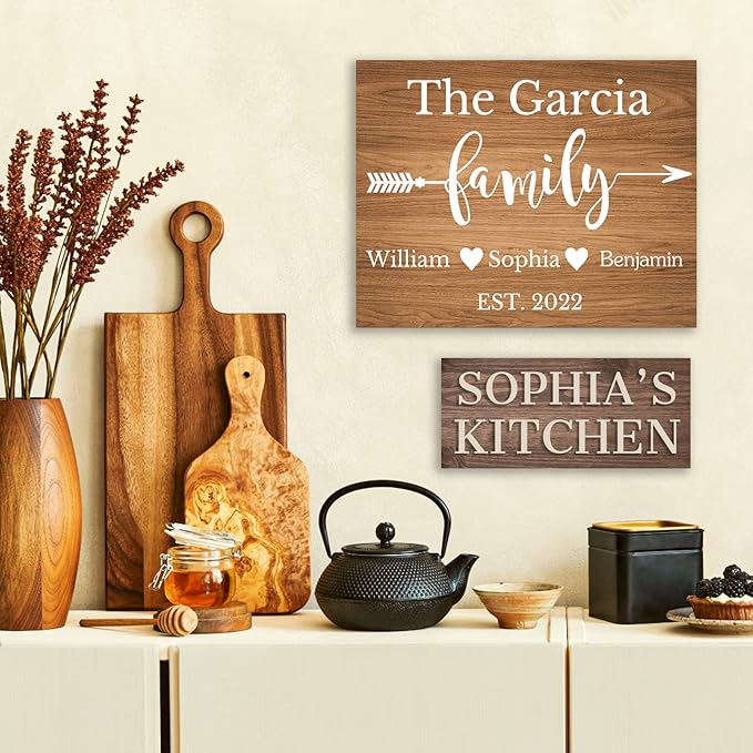 Custom Wood Sign Prsonalized Text Business Home Decor, Personalized Rustic Plaque Board Hanging Wooden Name Sign for Wall Art, Customized Signs Plank Decoration Gifts for Wedding Family Farmhouse Kitchen, Rectangle