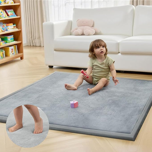 ACOMOPACK Baby Play Mat for Floor 1.3" Thick Memory Foam 50x50 Soft Velvet Playpen Mat for Kids,Infants,Toddlers,Tummy Time Crawling Mats with Non-Slip Bottom,Yoga,Tatami,Nursery Rug（Light Grey）