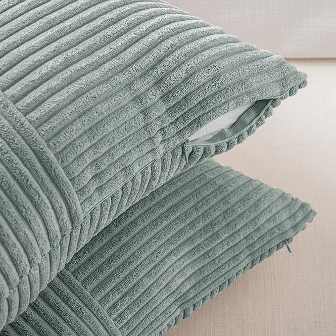 Fancy Homi 2 Packs Grey Blue Decorative Throw Pillow Covers 18x18 Inch for Couch Bed Sofa, Rustic Boho Farmhouse Home Decor, Soft Corss Corduroy Patchwork Textured Square Cushion Case 45x45 cm