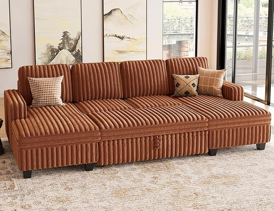 Belffin Modular Sectional Sleeper Sofa with Pull Out Couch Bed Corduroy Double Chaise with Storage Brick Red Couch