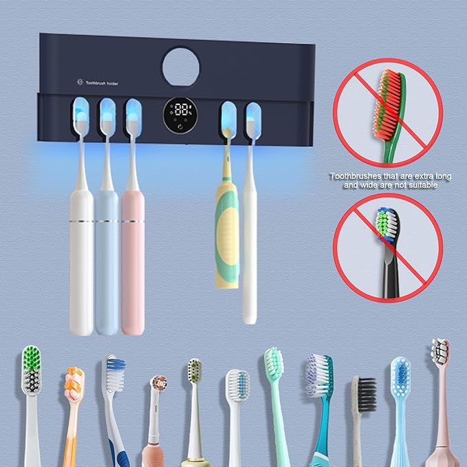 Electric Toothbrush Holder and Cleaner Auto Cleaning and Drying Toothbrushs in Circle Wall Mounted for Bathroom Accessory Auto Open/Close Cover Rechargeable Home Gadgets