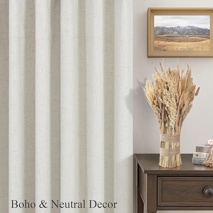 DANCURTON 100% Blackout Linen Curtains 45 Inches Long 2 Panel Short Length Kitchen Curtain for Small Window Treatment Basement Cafe Thermal Insulated Energy Efficient Drapes for Bedroom Bathroom Cream