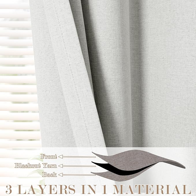 70" W x 108" L Faux Linen Room Divider Curtains, Full Blackout Pinch Pleated Drapes for Traverse Rod, Bedroom Divider Privacy Drapery with Hooks for Ceiling Track, 1 Panel, Greyish White